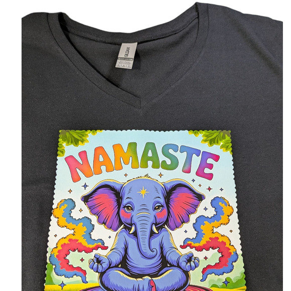 Funny Humor Namaste the Away Black Graphic V Neck T Shirt Size Large NWOT - Picture 3 of 6
